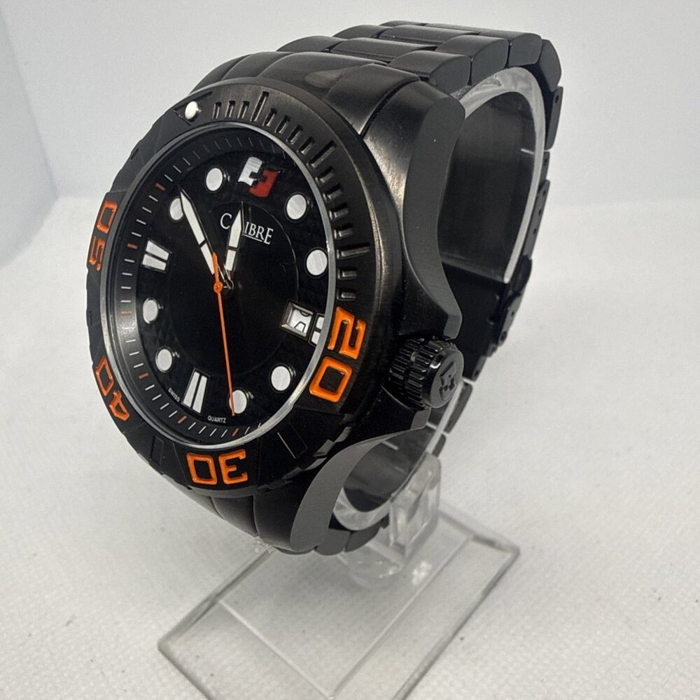 Calibre Akron Men's Black IP Steel Black Dial Quartz Date Dive Watch - Picture 2 of 15